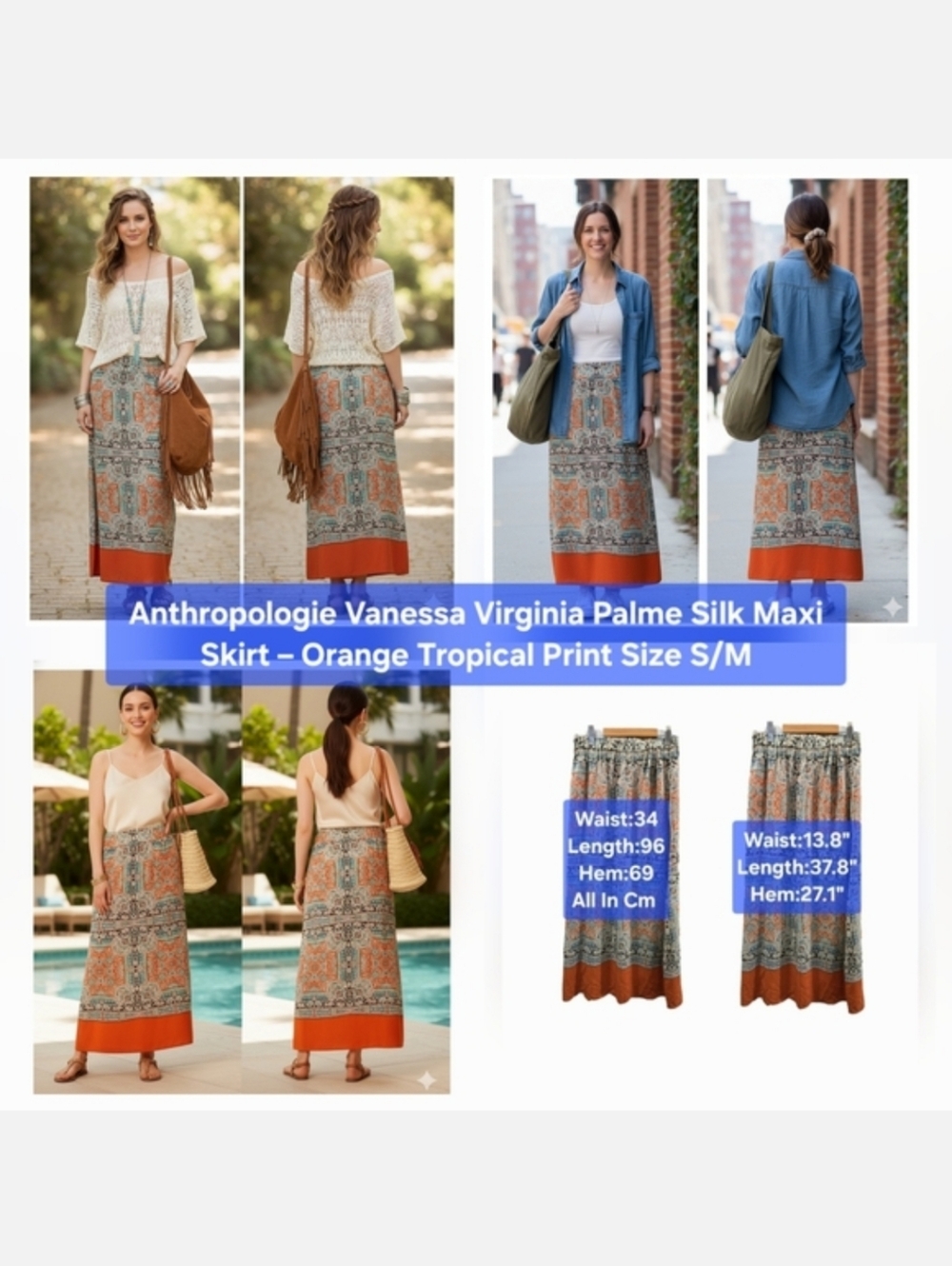 Anthropologie Vanessa Virginia Palme Silk Maxi Skirt Size S/M
